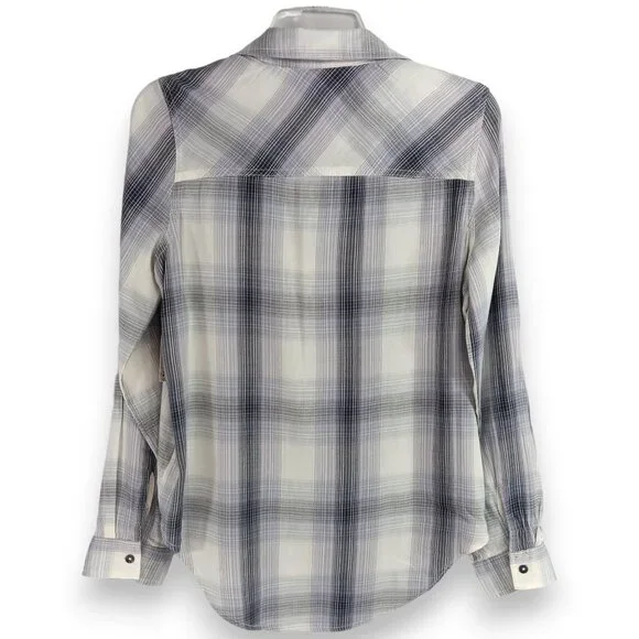 MUDD-Women's-Plaid-Gray-Black-Pink-SMALL-pullover-V Neck-Long Sleeve-Pockets - Picture 2 of 16